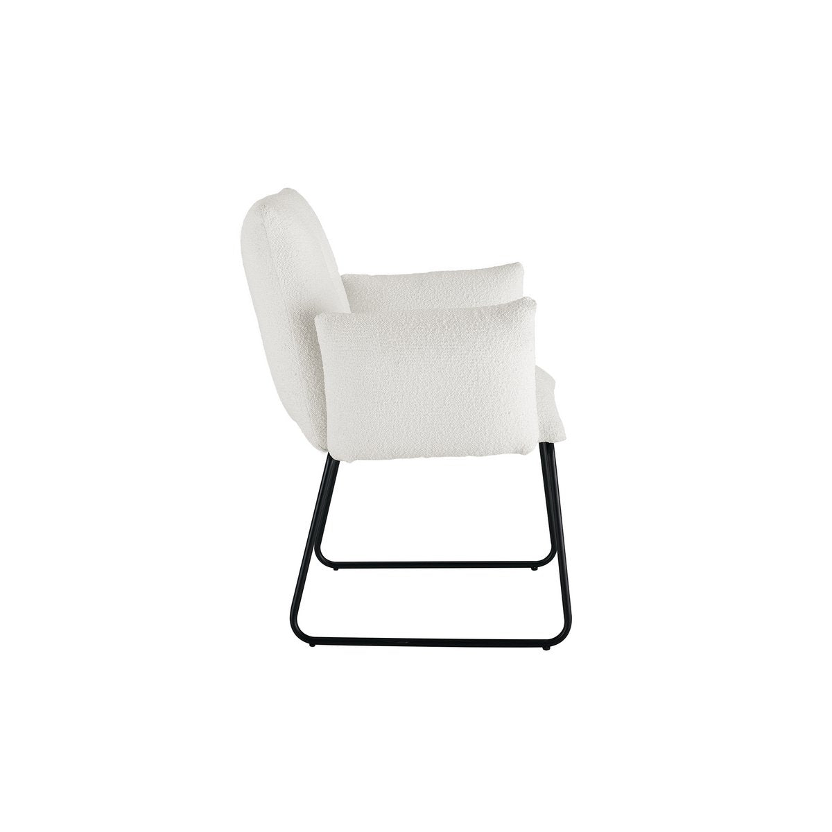 Eetkamerstoel Wit Bouclé met Zwart Sleded Frame – Rijk Gestoffeerde Armleuningen - SalesFever - Casanovio