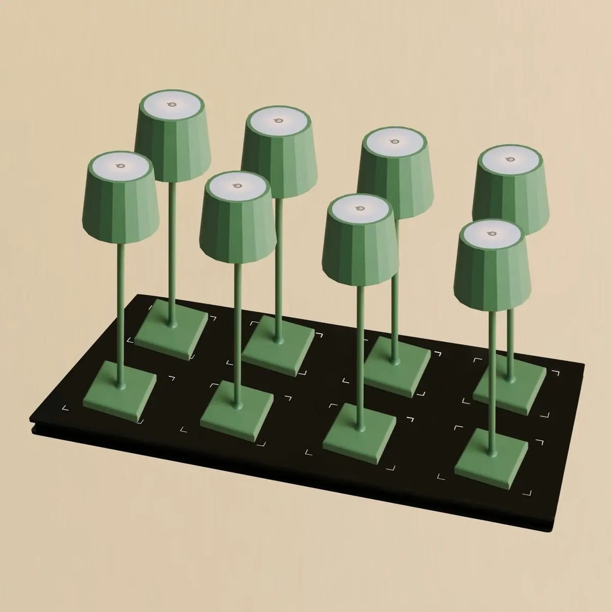 Combiset Professioneel | 8 x Wouter Sage Green oplaadbare tafellampen en 1 x Central Station laadstation