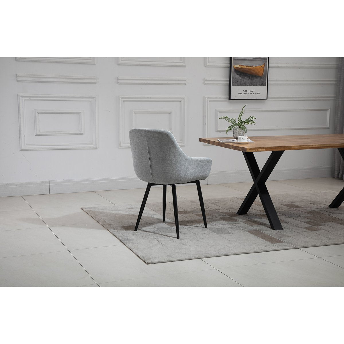 Moderne Eetkamerstoel Lichtgrijs – Corduroy-Look & Zwart Frame – Set van 2 - SalesFever - Casanovio