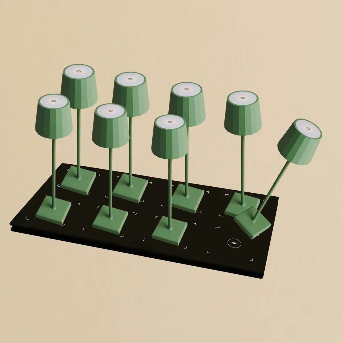 Combiset Professioneel | 8 x Wouter Sage Green oplaadbare tafellampen en 1 x Central Station laadstation