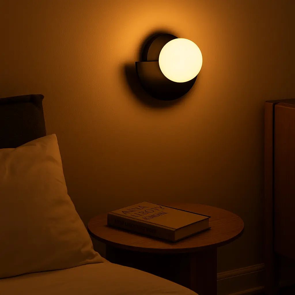 Kane zwarte draadloze wandlamp – oplaadbare hout- en glaslamp