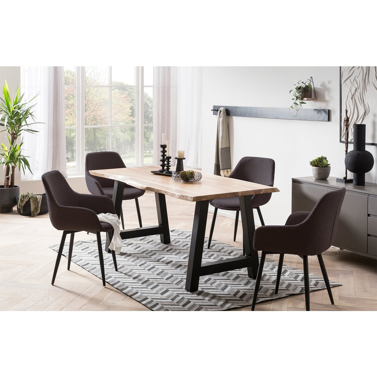 Eetkamerstoel Antraciet met Zwart Metalen Frame – Bouclé & Armleuningen – Set van 2 - SalesFever - Casanovio