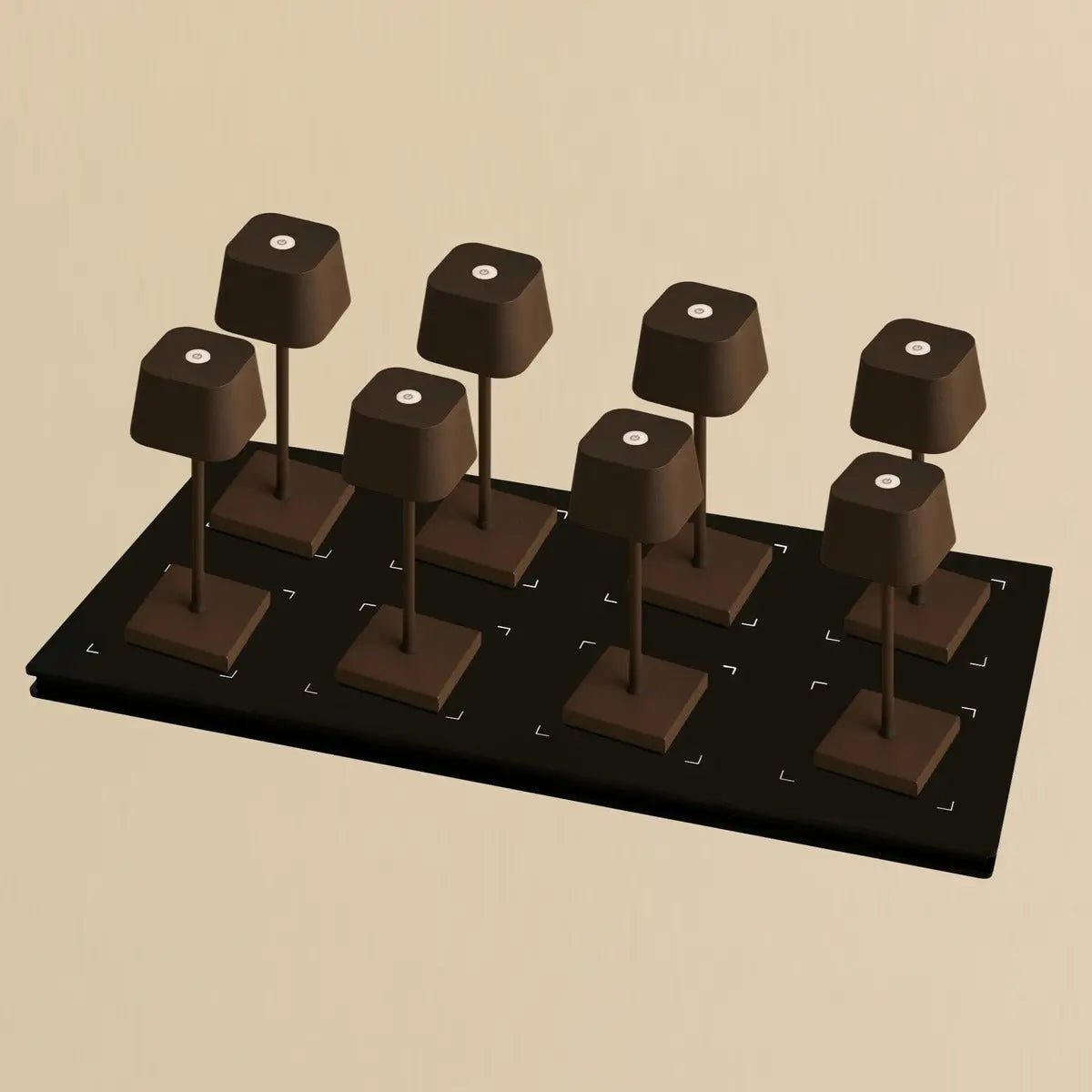 Combiset Professioneel | 8 x Sarphati Mini Mokka Bruin Oplaadbare Tafellampen & 1 x Centraal Station Oplaadstation