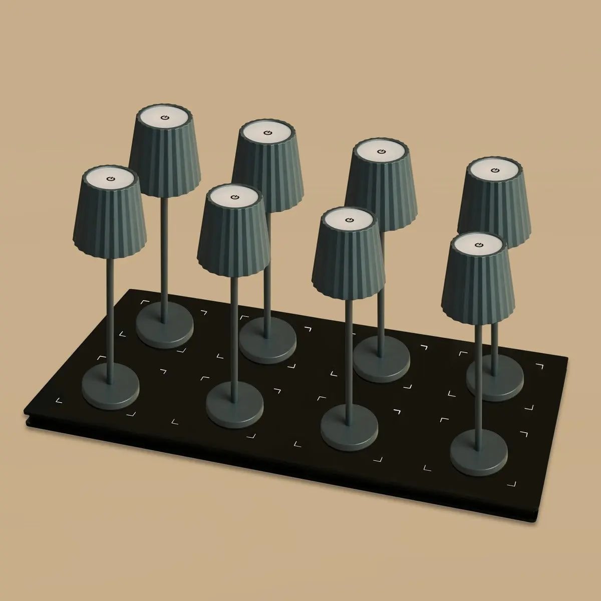 Combiset Professioneel | 8 x May steengrijze oplaadbare tafellampen en 1 x laadstation voor het Central Station