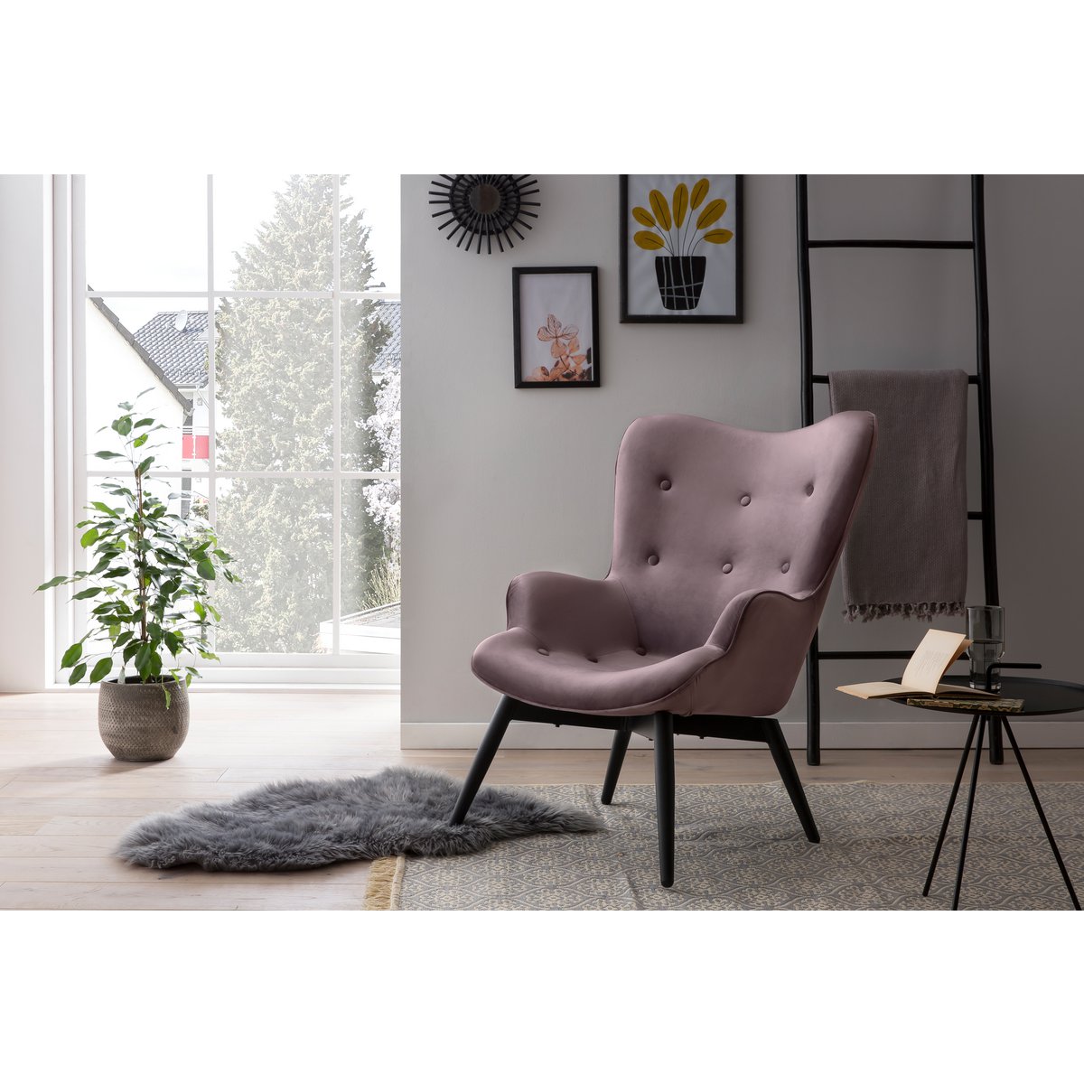 Moderne Fauteuil Roze met Zwart Metalen Frame – Fluweel & Sierknopen - SalesFever - Casanovio