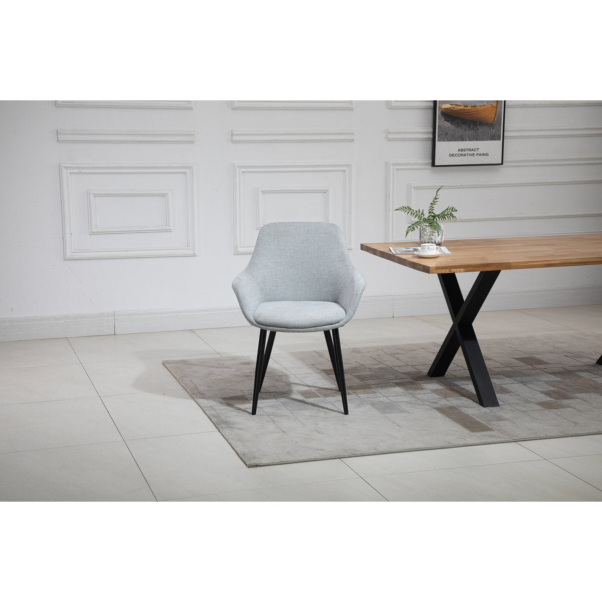 Moderne Eetkamerstoel Lichtgrijs – Corduroy-Look & Zwart Frame – Set van 2 - SalesFever - Casanovio