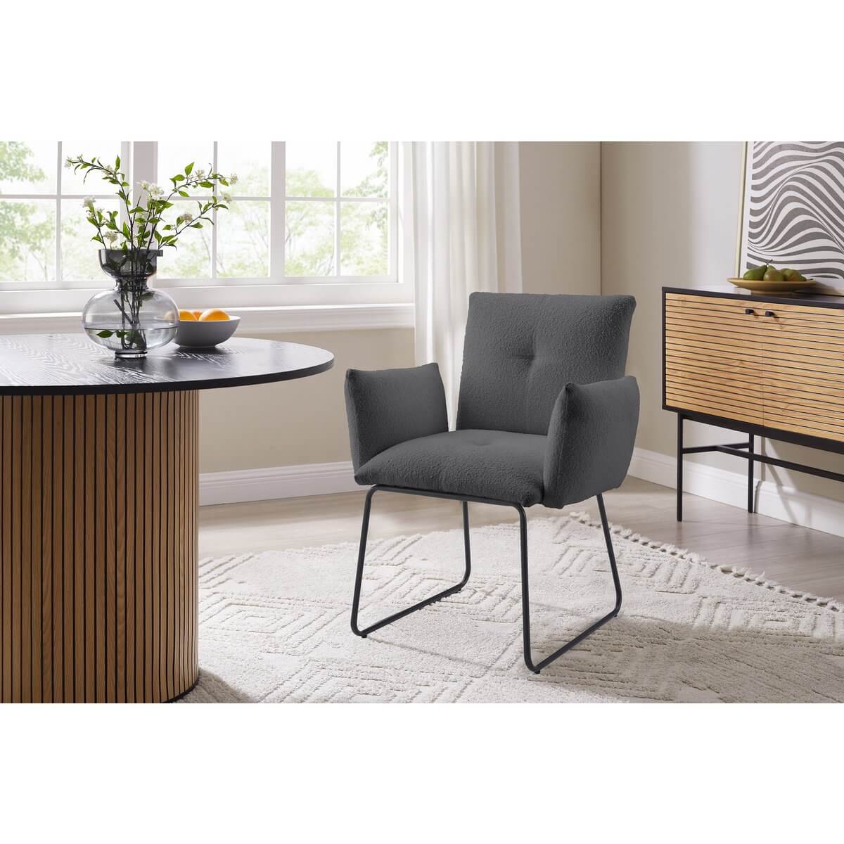 Armlehnstuhl Bouclé Stoff Anthrazit - SalesFever