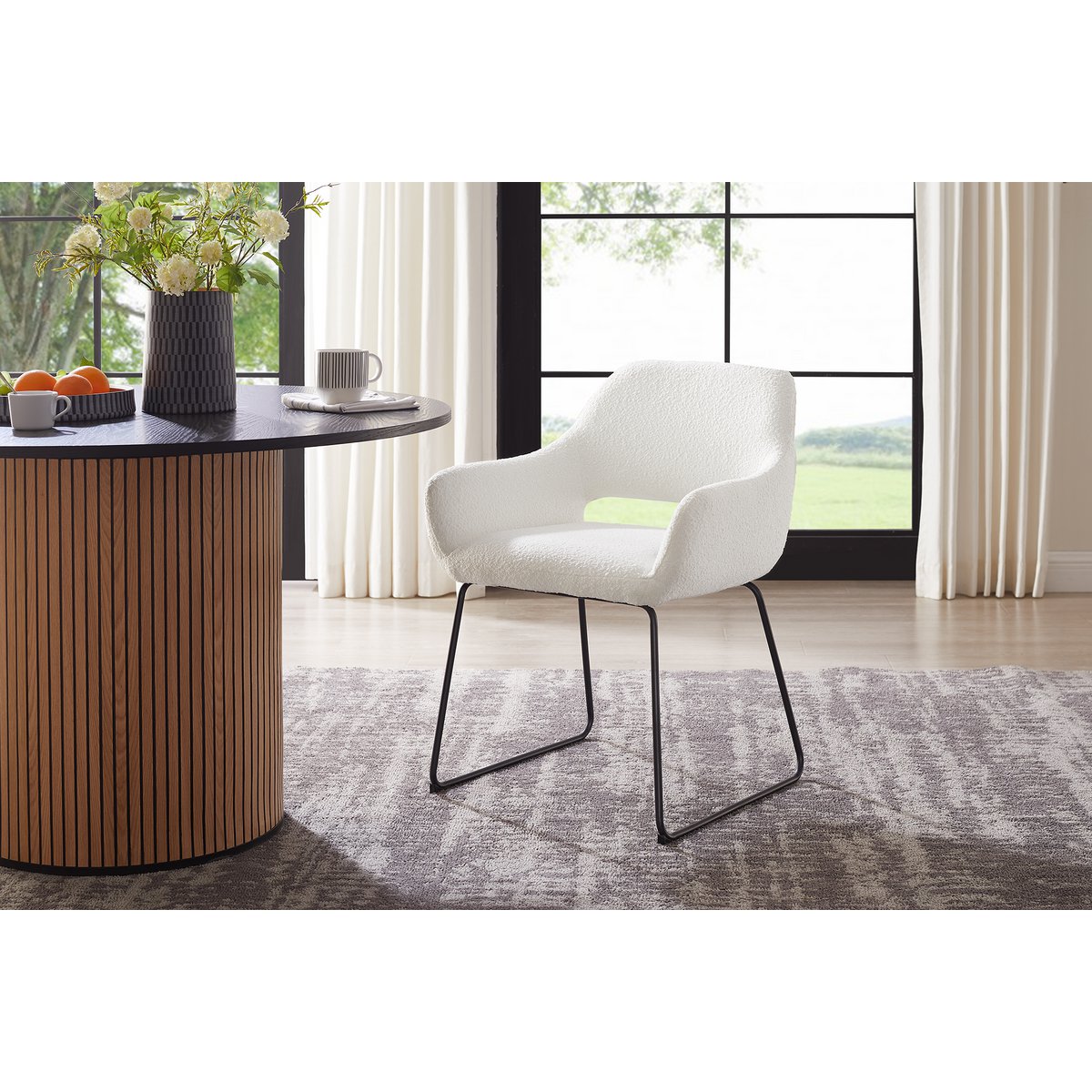 Armchair with back cut-out Bouclé fabric white - SalesFever