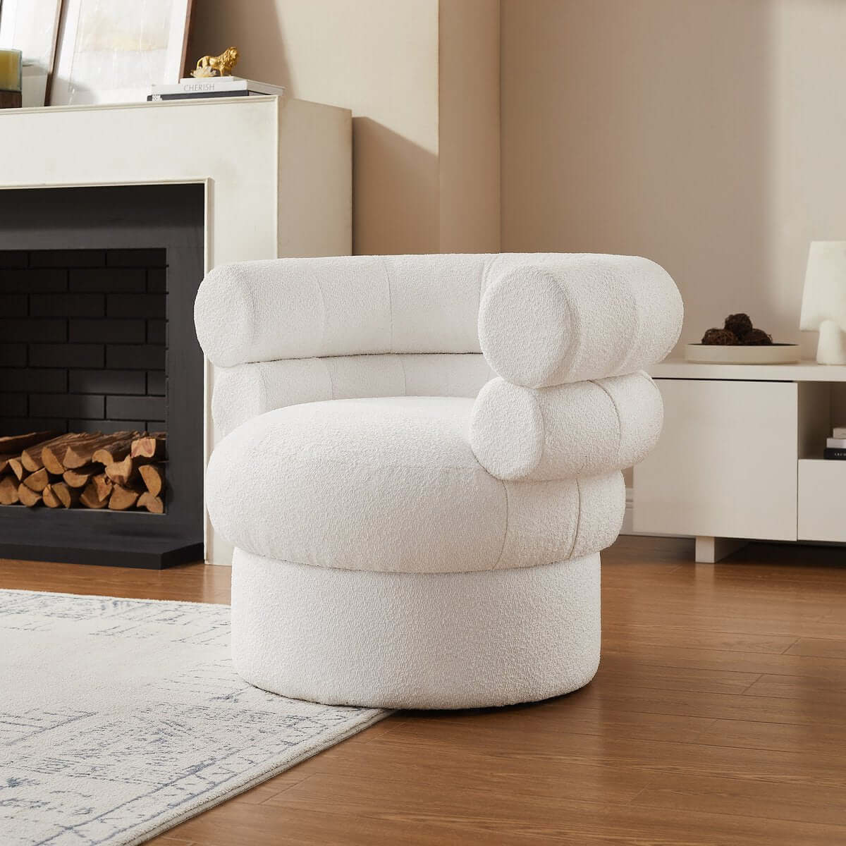 Armchair boucle fabric white - SalesFever
