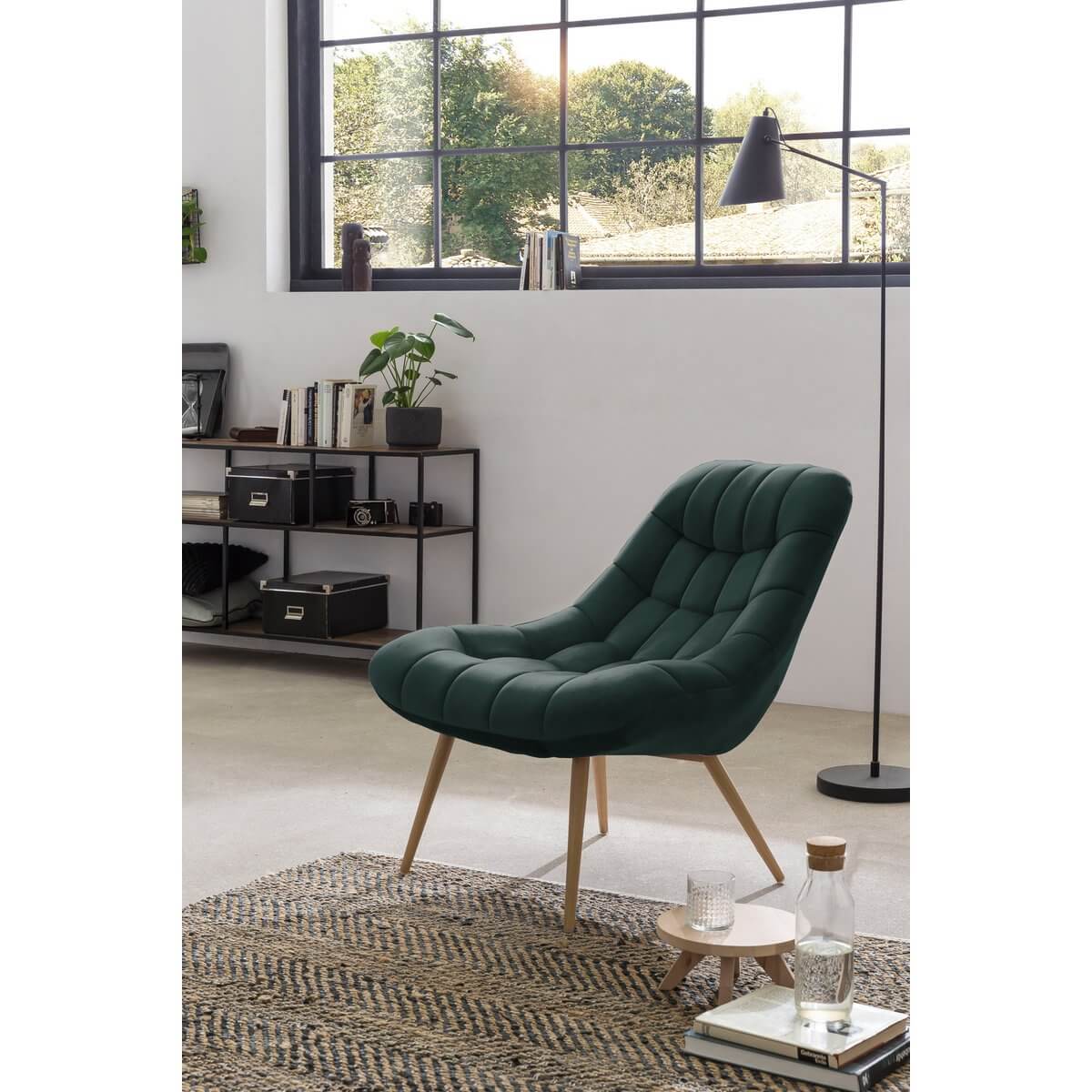 Armchair XXL velvet green metal wood look - SalesFever