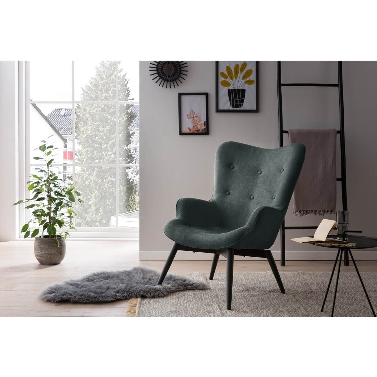 Armchair fir green textured fabric - SalesFever