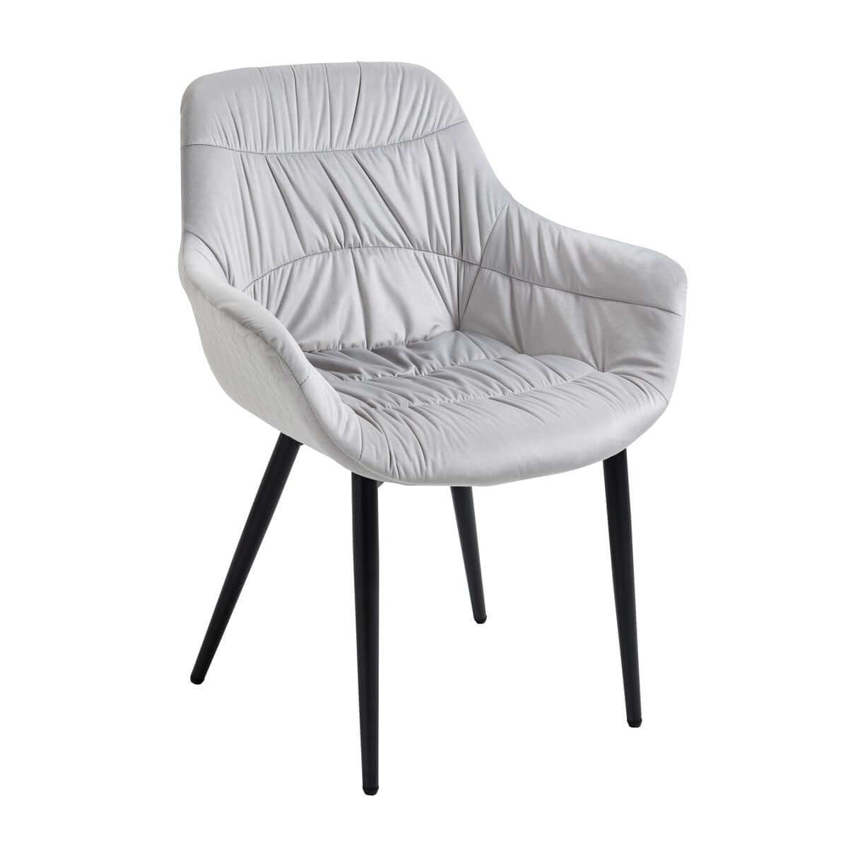 Armchair with honeycomb quilting in light gray velvet - SalesFever