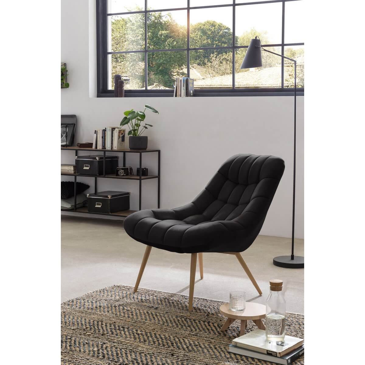 Armchair XXL velvet black metal wood look - SalesFever