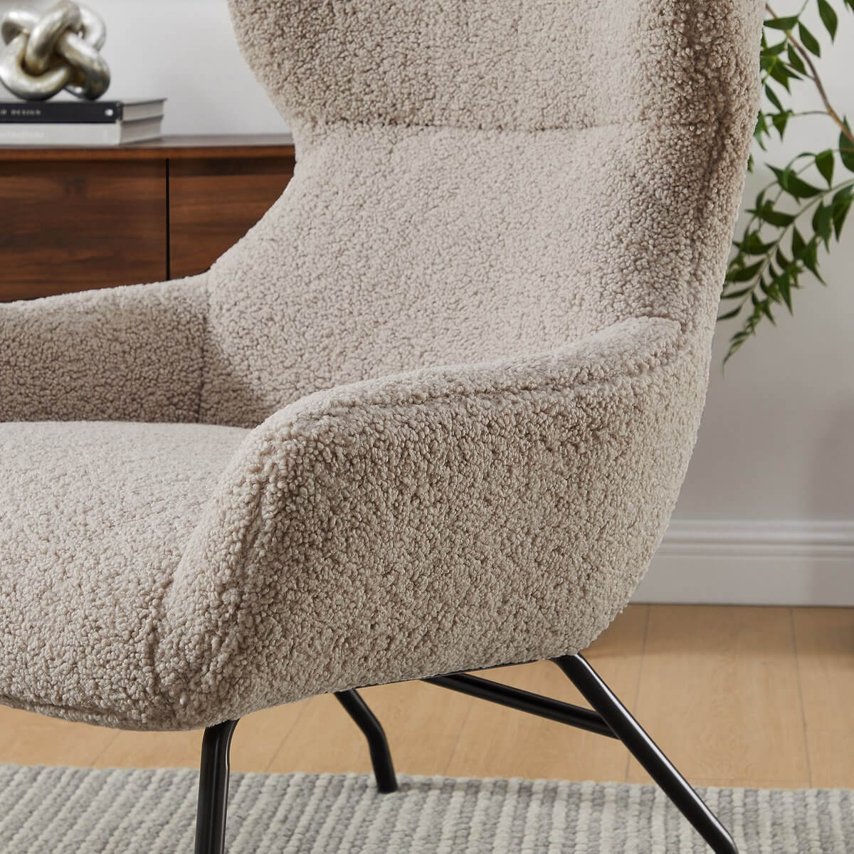 Armchair and stool set teddy fur taupe - SalesFever