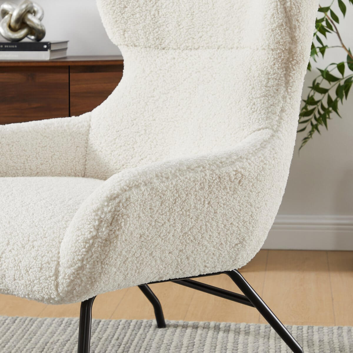 Armchair and stool set teddy fur beige - SalesFever