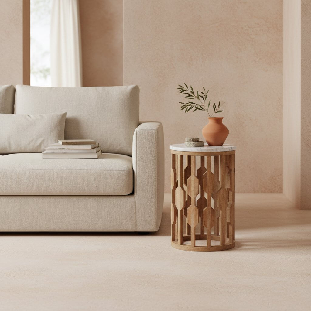 Atjeh bijzettafel marmer wit - 40x40x50 cm - Raw Materials