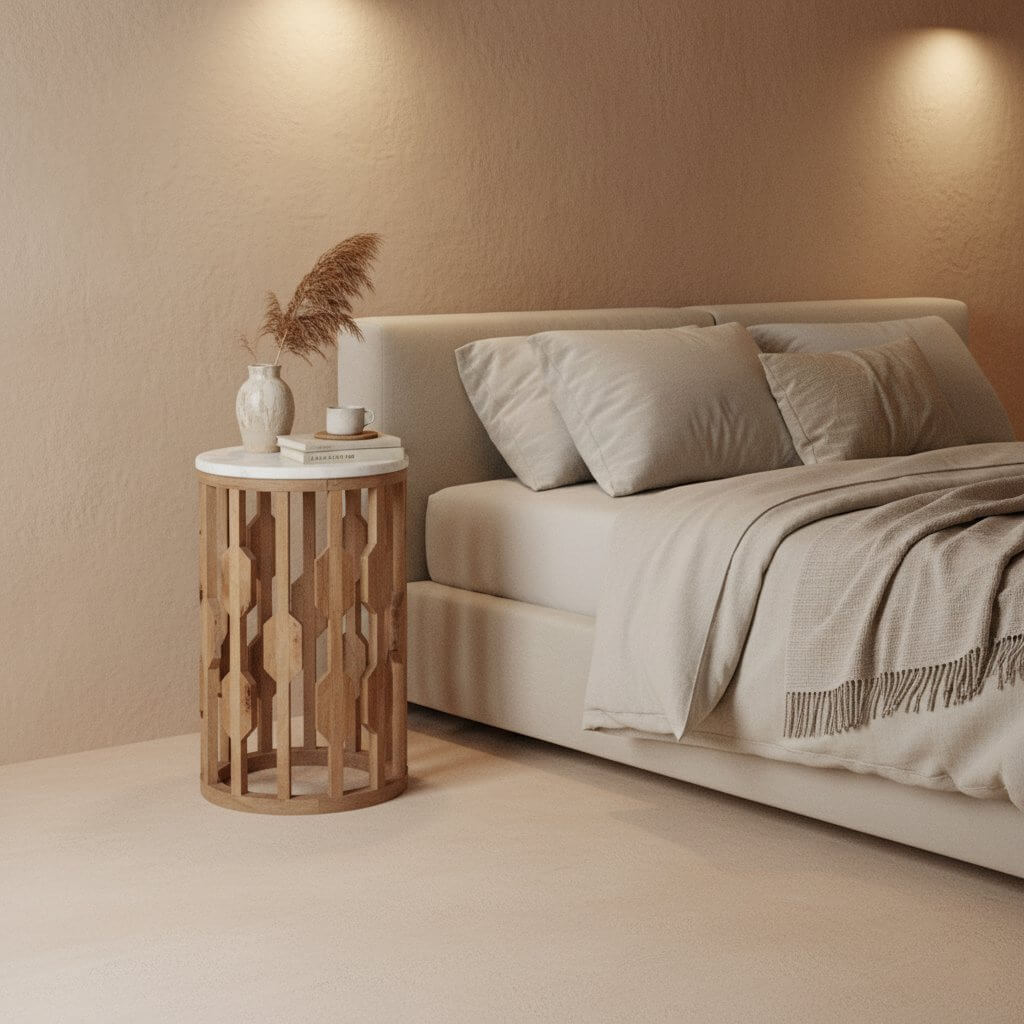 Atjeh bijzettafel marmer wit - 40x40x50 cm - Raw Materials