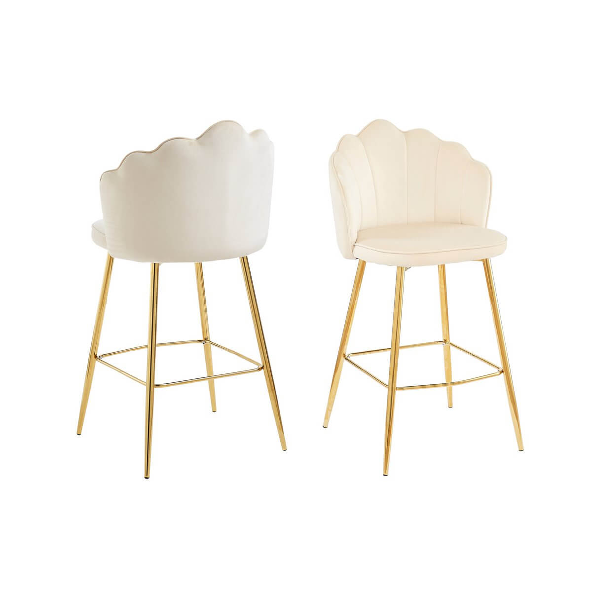 Set of 2 shell design bar stools in beige velvet - SalesFever