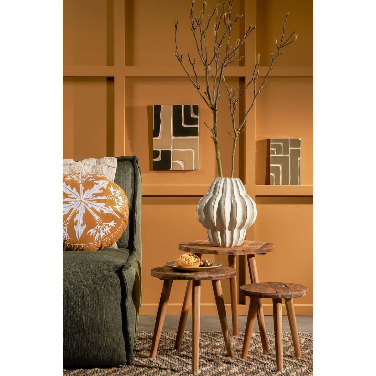 Bold bijzettafel hout bruin - rond met houtnerf - Ø 33 × 35,5 cm