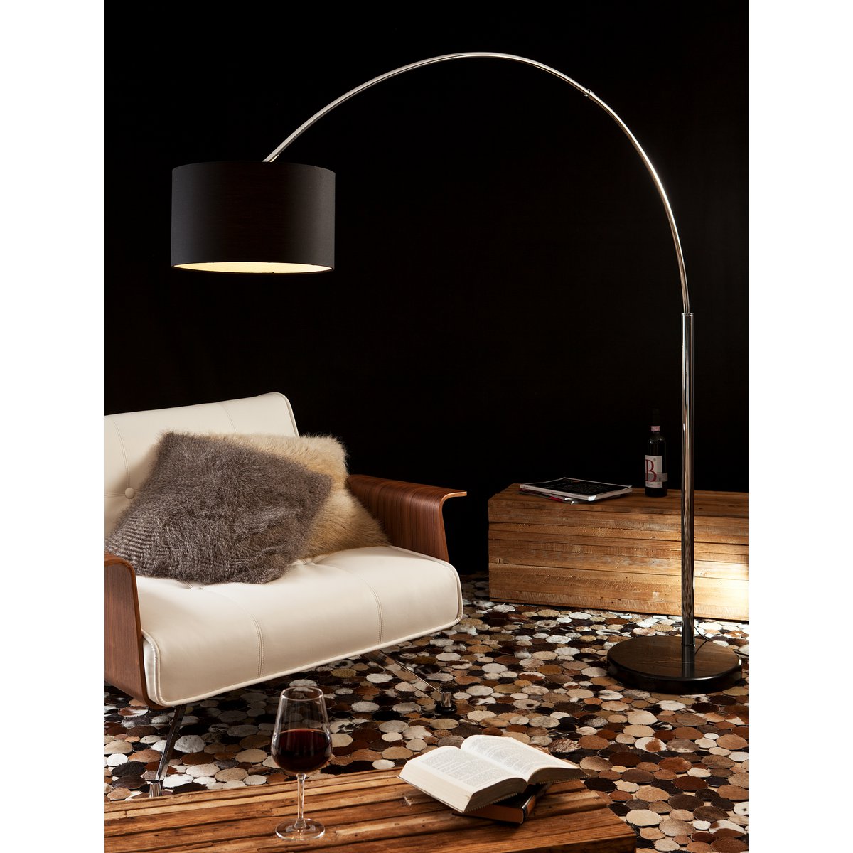 Booglamp Zwart met Marmeren Voet – Luxe Moderne Vloerlamp 210 cm - SalesFever - Casanovio
