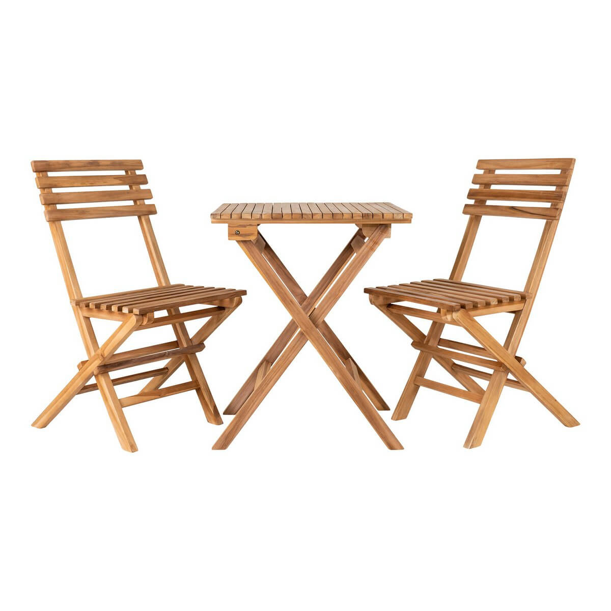 Cuenca caféset teakhout naturel - 2 stoelen en 1 tafel - set van 3