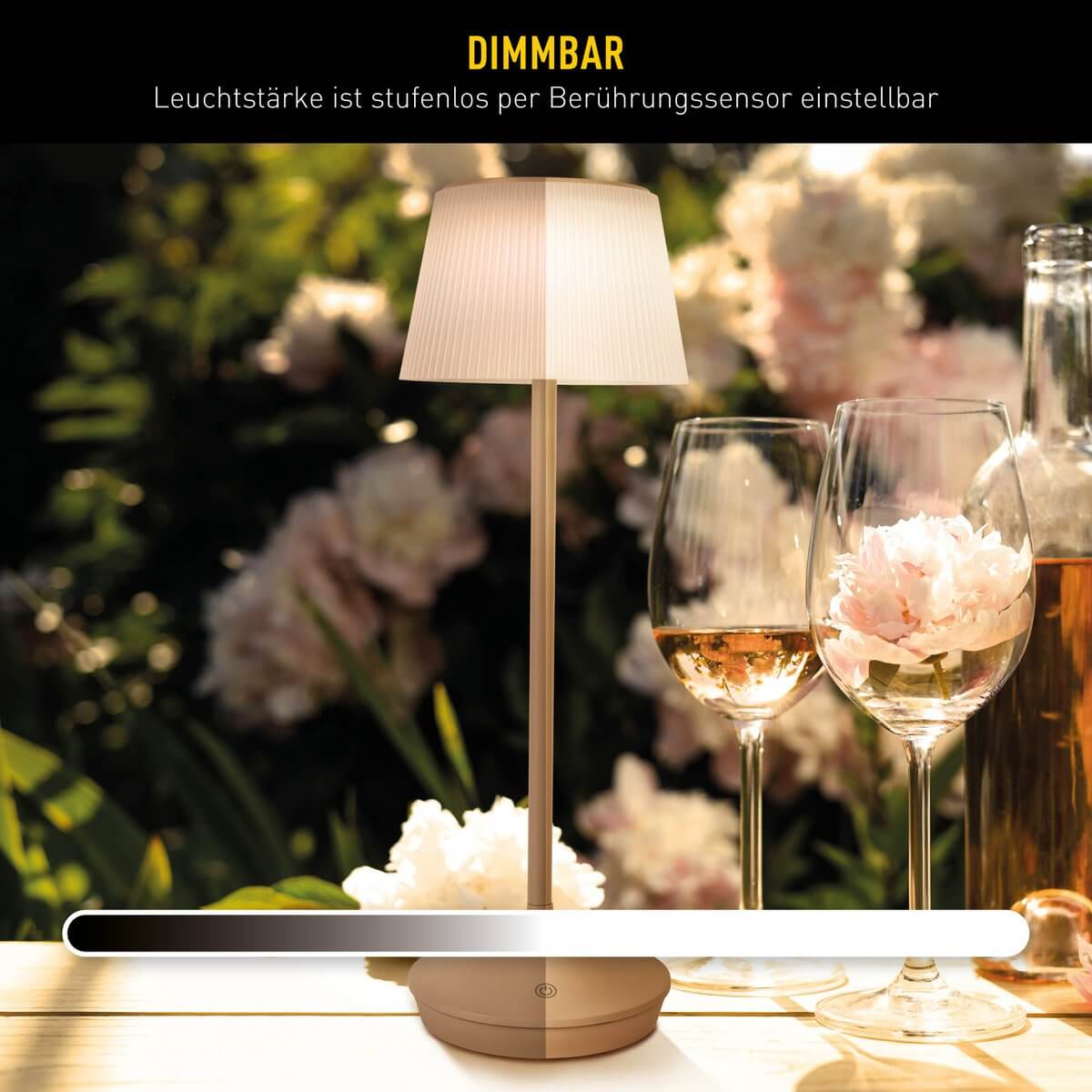 Draadloze EMMI solar tafellamp amandel wit - dimbare CCT - Ø 13 × 38 cm