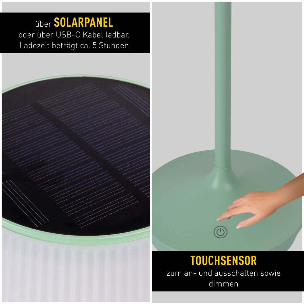 Draadloze EMMI solar tafellamp mint wit - dimbare CCT - Ø 13 × 38 cm