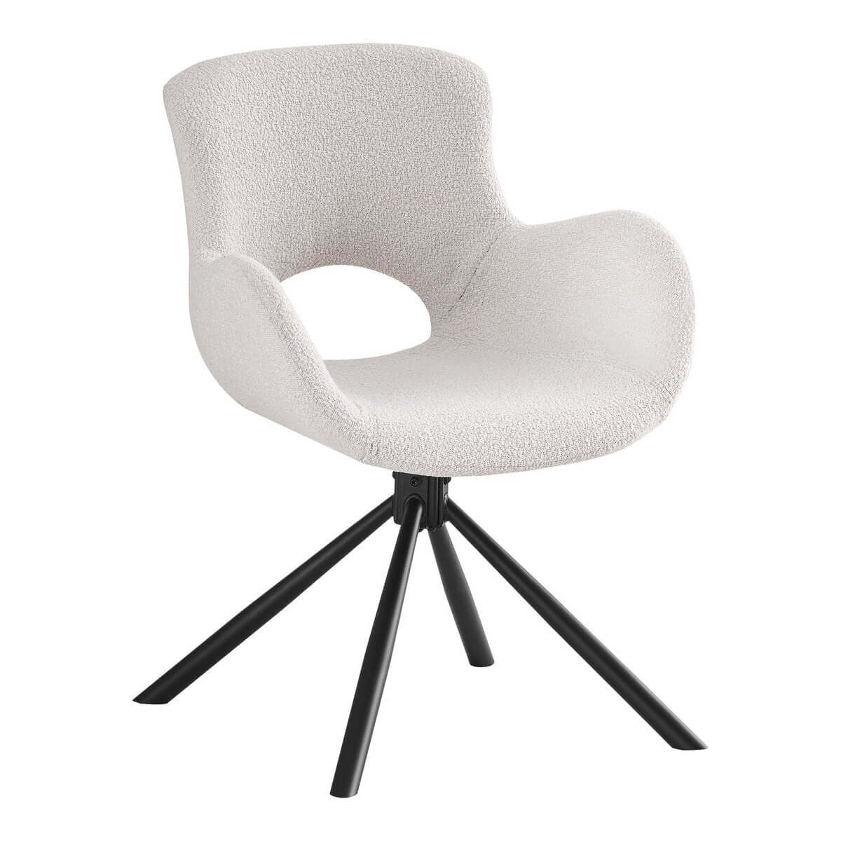 Amorim Dining Chair - Off-White, Bouclé, Swivel, Black Metal Legs - Set of 2 - House Nordic ApS