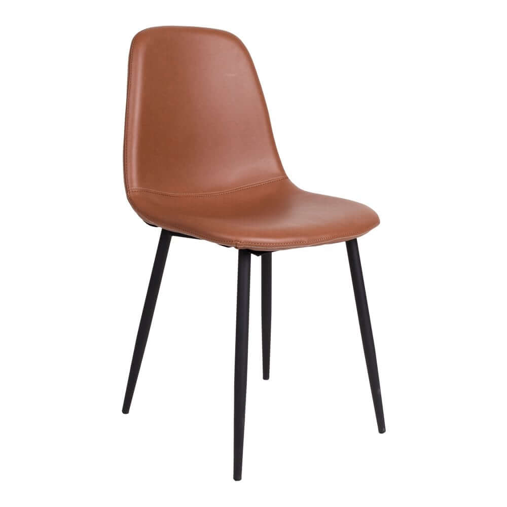 Stockholm Dining Chair - Brown, PU Leather, Black Metal Legs, 54x44x88cm - set of 2 - House Nordic ApS