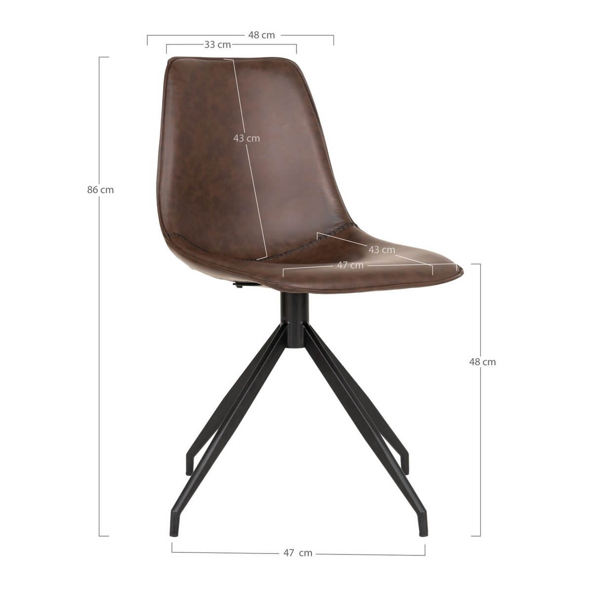 Monaco Dining Chair - Dark Brown, PU/Steel, 56x48x86 cm - Set of 2 - House Nordic ApS