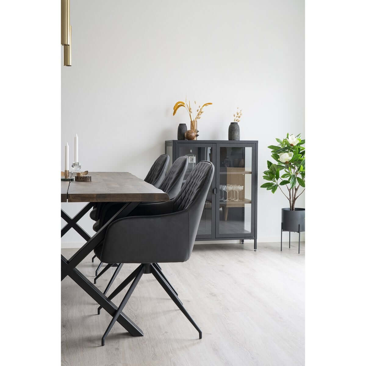 Harbo Dining Chair with Swivel - Steel, PU, Plywood, Dark Grey - House Nordic ApS