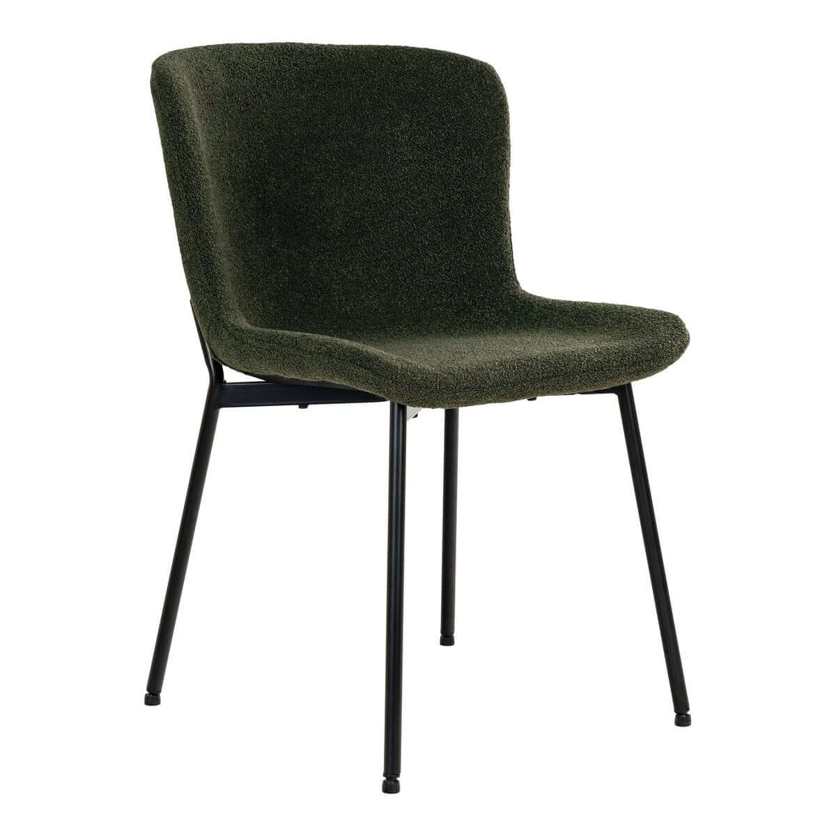Maceda Dining Chair - Dark Green Bouclé, Black Legs - Set of 2 - House Nordic ApS
