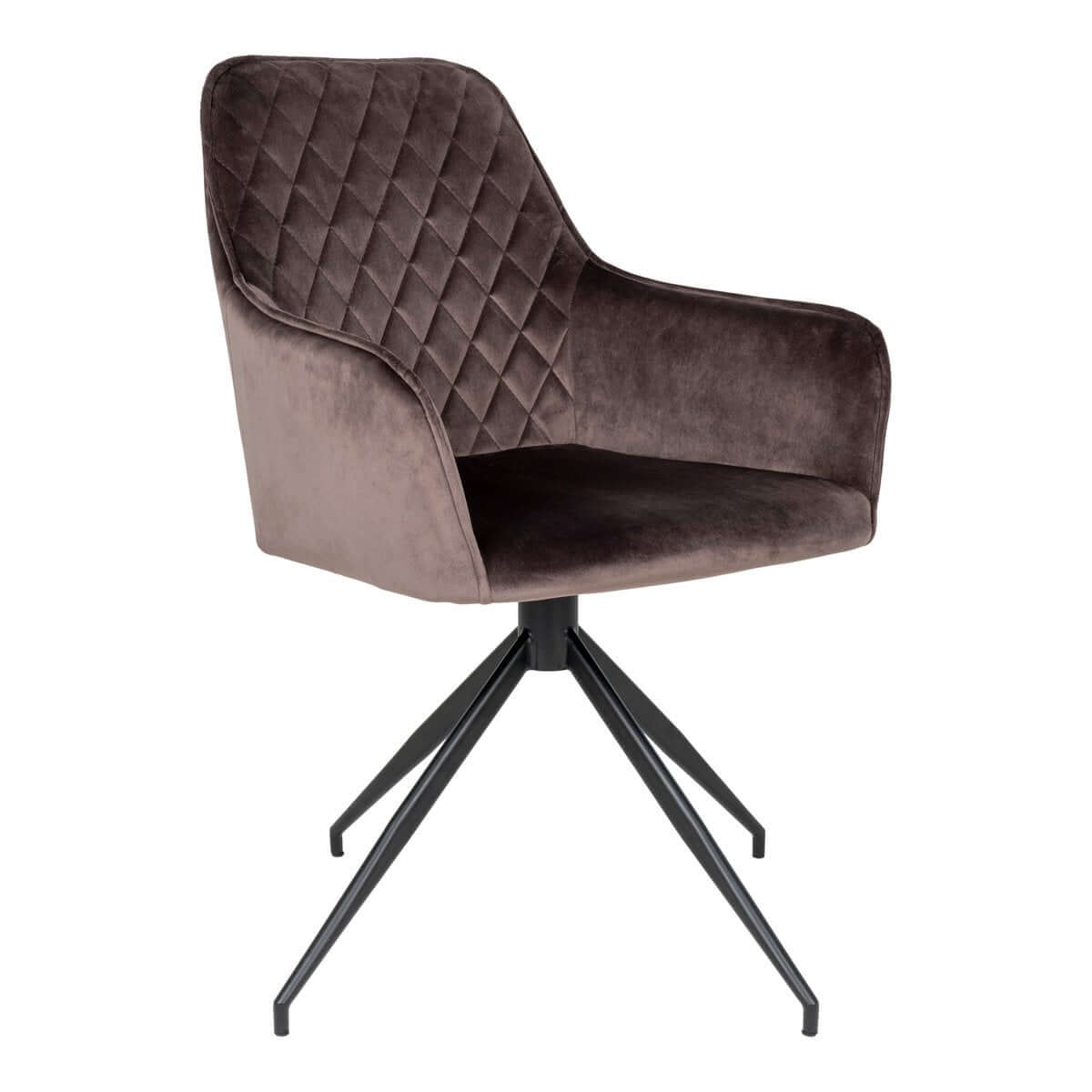 Harbo Dining Chair with Swivel - Light Brown, Velvet, Black Metal Legs - House Nordic ApS
