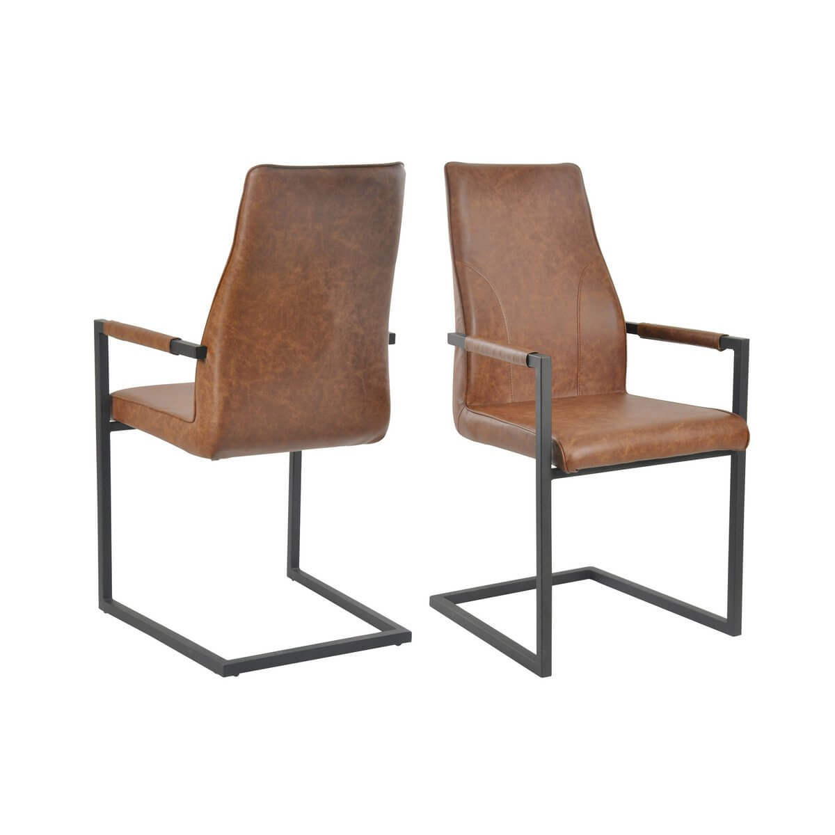 Dining chair, set of 2, light brown, imitation leather look - SalesFever