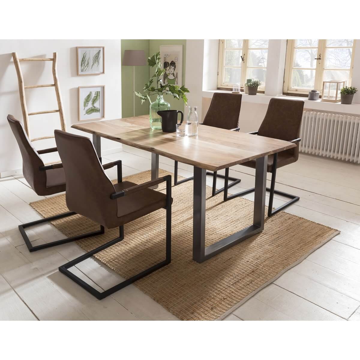 Dining chair, set of 2, light brown, imitation leather look - SalesFever