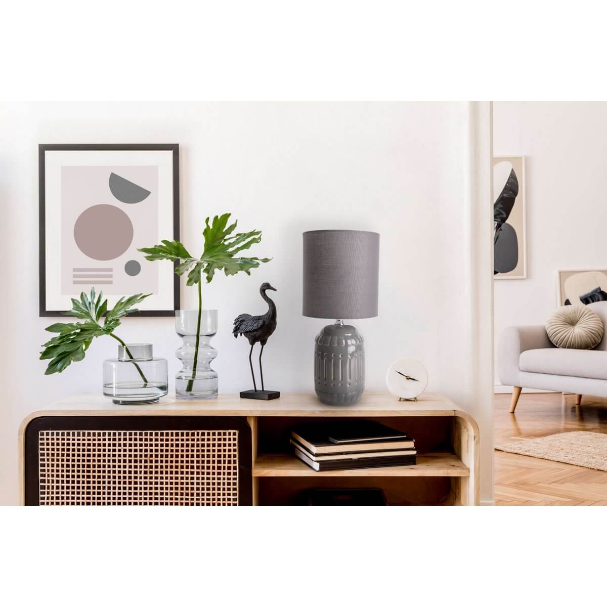 Erida tafellamp keramiek grijs - E14 - 13,5 × 13,5 × 30 cm