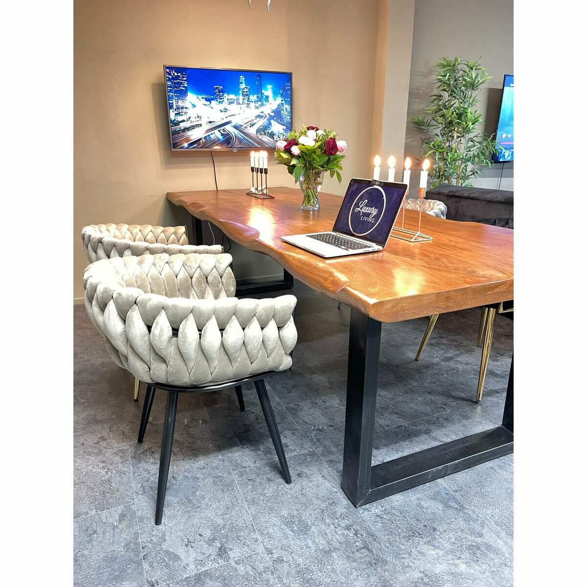 Eva Chair Velvet Taupe Black Frame - Luxury Living B.V.