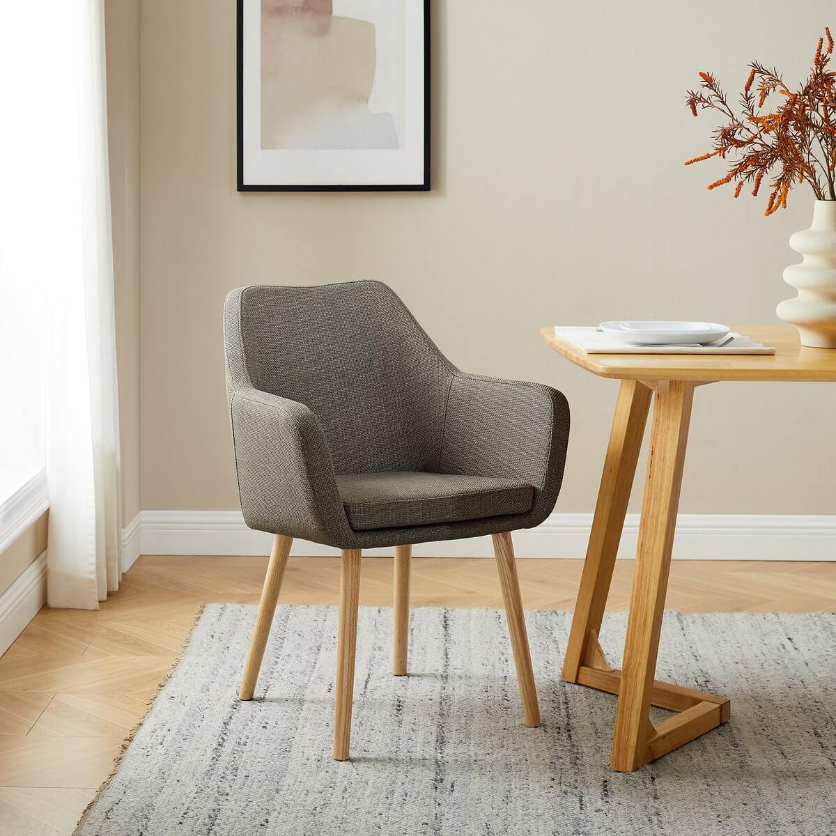 Armchair in brown structural fabric - SalesFever