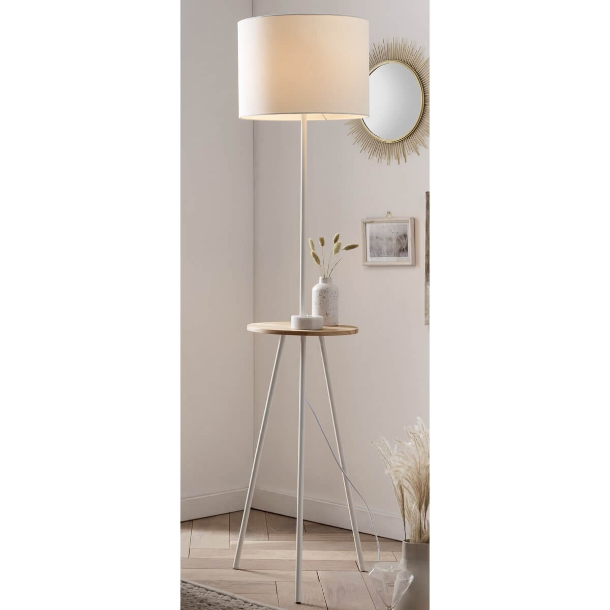 Floor lamp with wooden tray - SalesFever