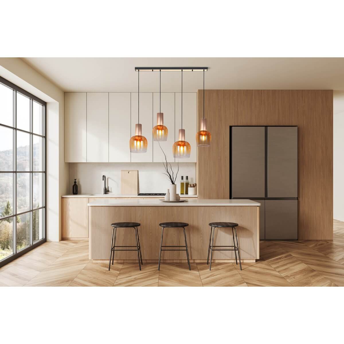 Funda 4-lichts hanglamp amberglas met messing - 111 × 23,5 × 150 cm