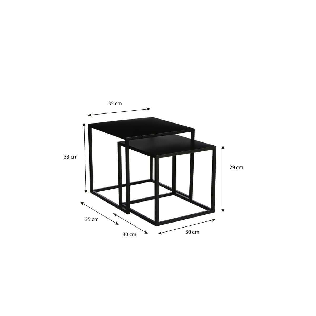 Goa bijzettafels metaal zwart - vierkant met hoogteverschil - set van 2