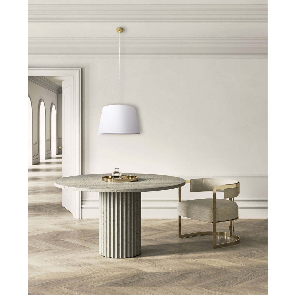 Hanglamp Beige Met Messing Accenten – Modern Warm Zacht Licht