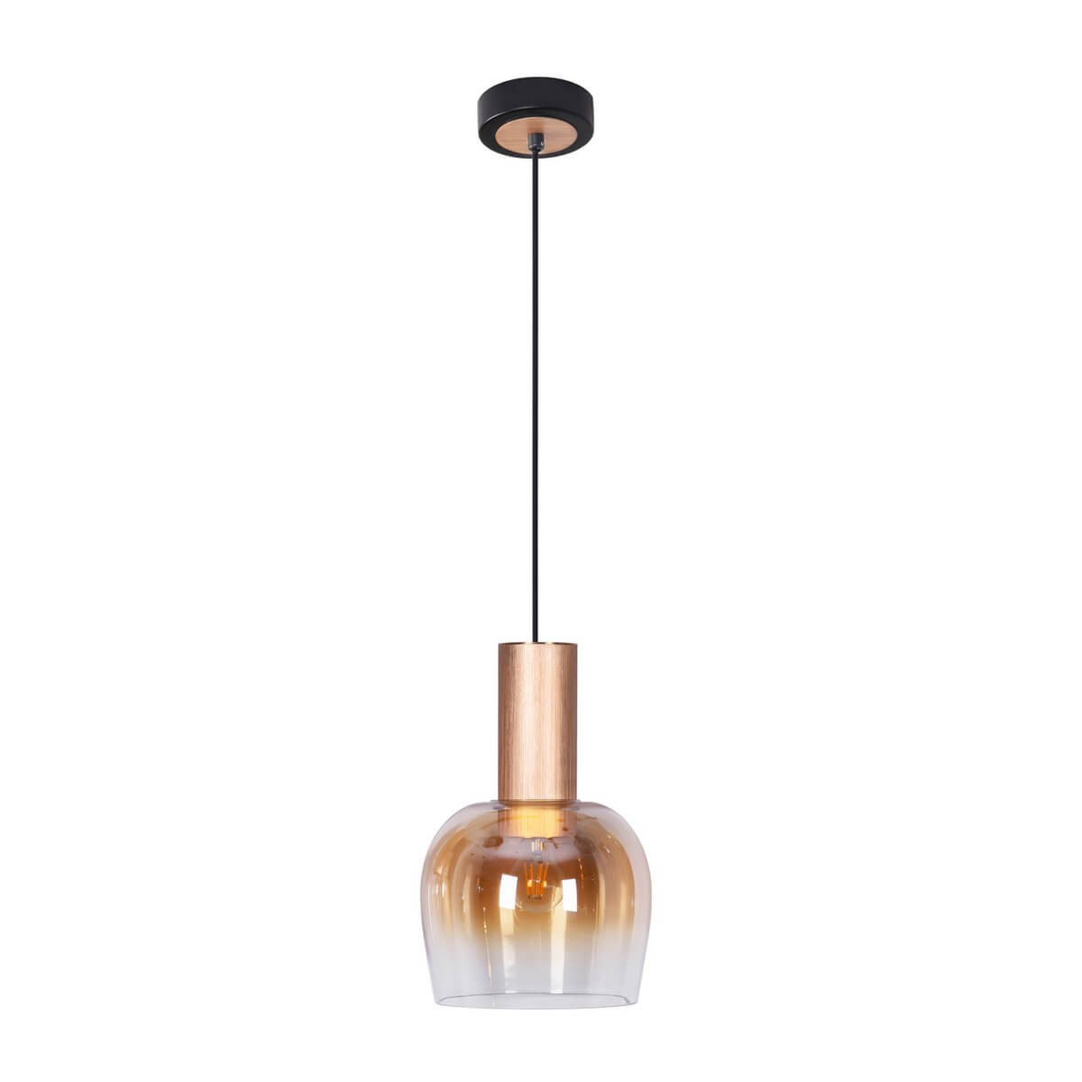 Hanglamp Geborsteld Messing En Amber Glas – Retro Elegantie