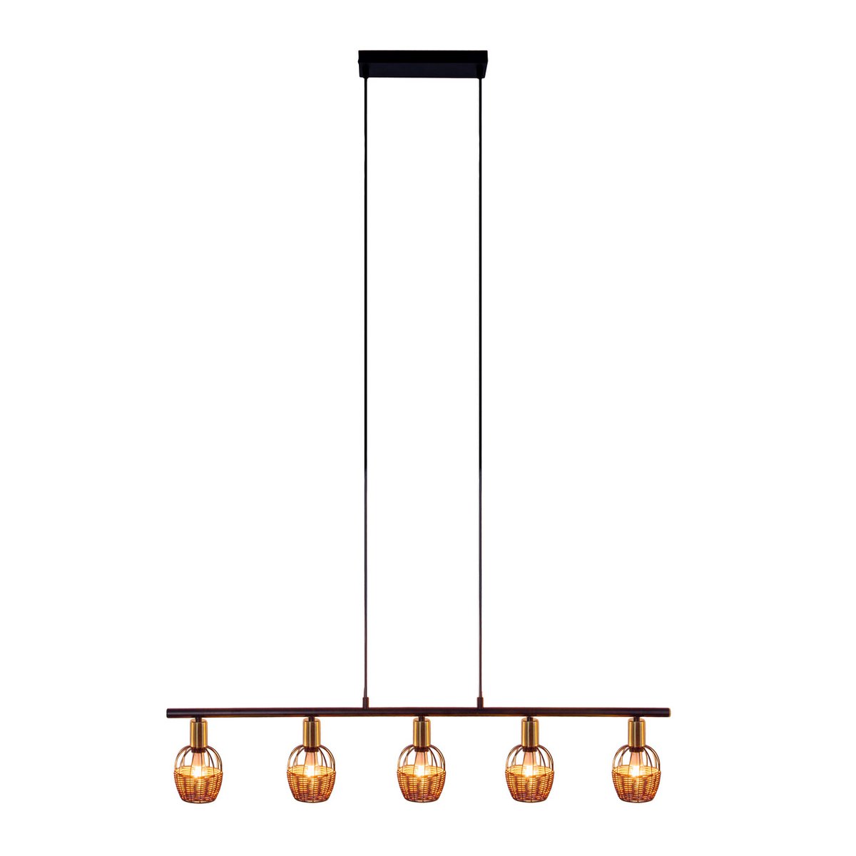 Hanglamp Metaal Zwart Goud Rotan – Lengte 100 Cm Modern
