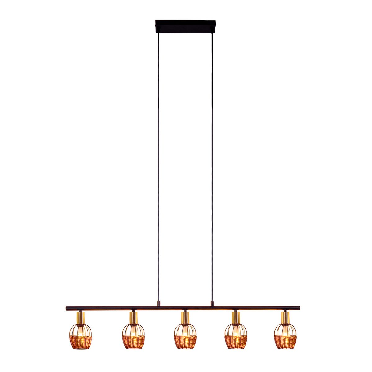 Hanglamp Metaal Zwart Goud Rotan – Lengte 100 Cm Modern
