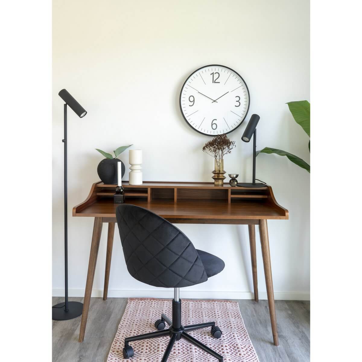 Geneve Office Chair - Black Velvet, Black Legs, 55x55x73 cm - House Nordic ApS