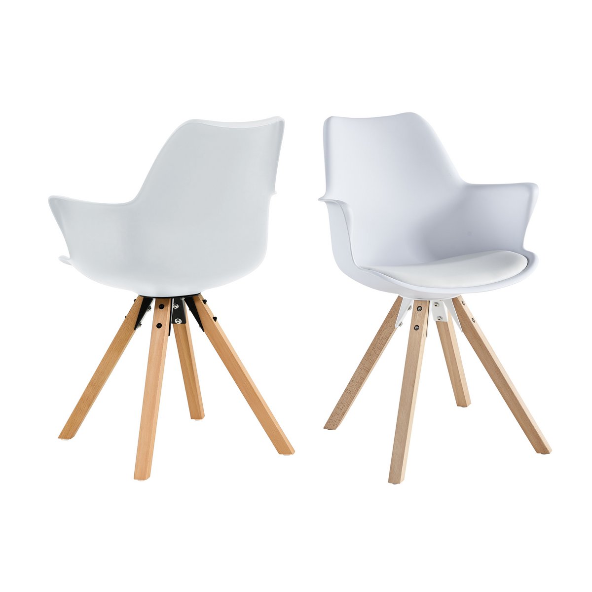 Kunststof Fauteuil Wit – Moderne Armstoel met Eikenhouten Poten – Set van 2 - SalesFever - Casanovio