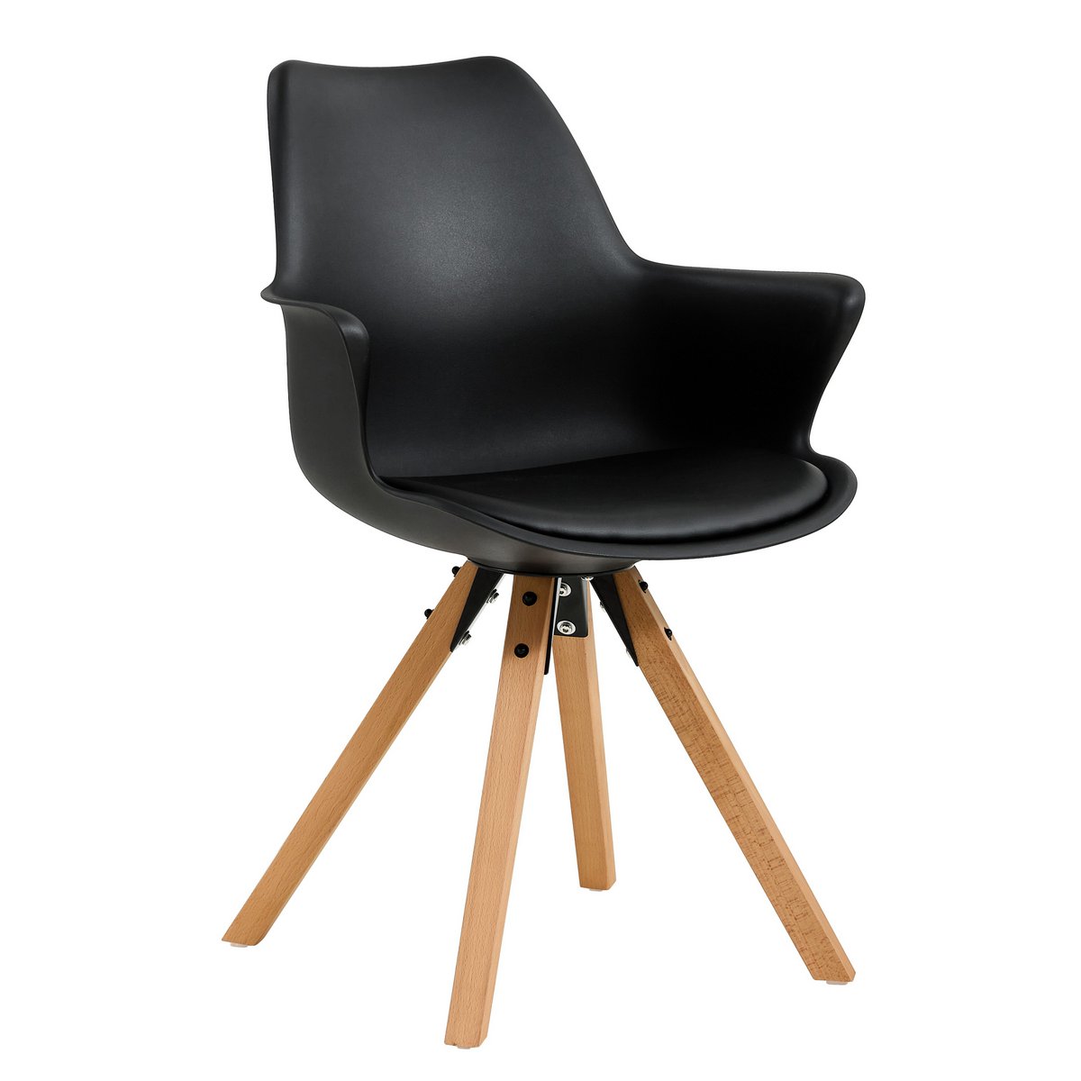 Kunststof Fauteuil Zwart – Moderne Armstoel met Eikenhouten Poten – Set van 2 - SalesFever - Casanovio