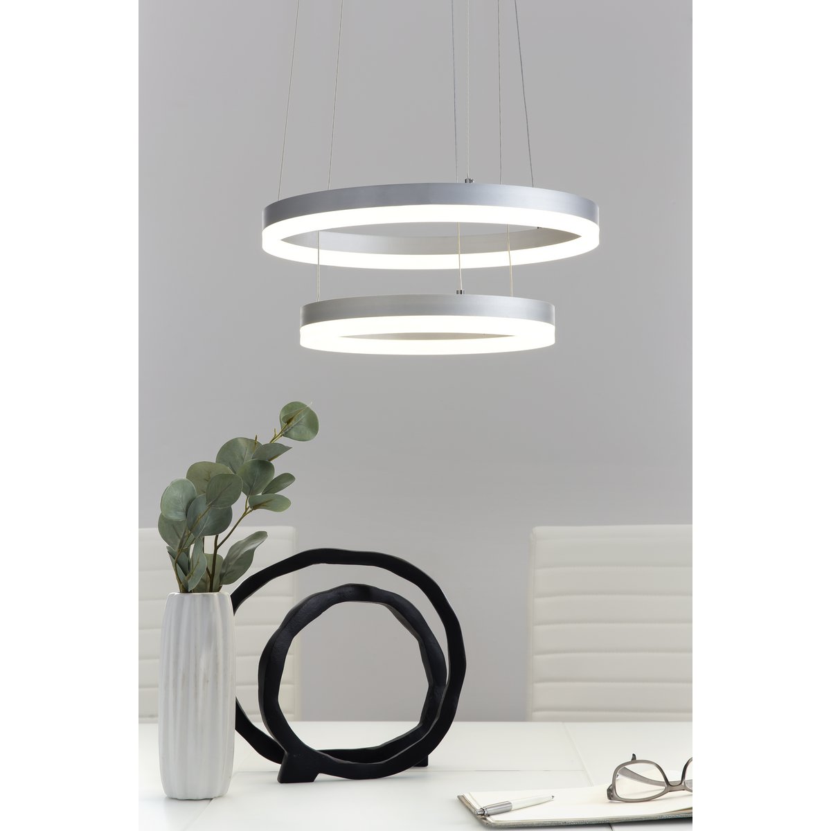 LED Hanglamp Ringen Wit & Zilver Ø38 cm – Moderne Dubbele Ringlamprond - SalesFever - Casanovio