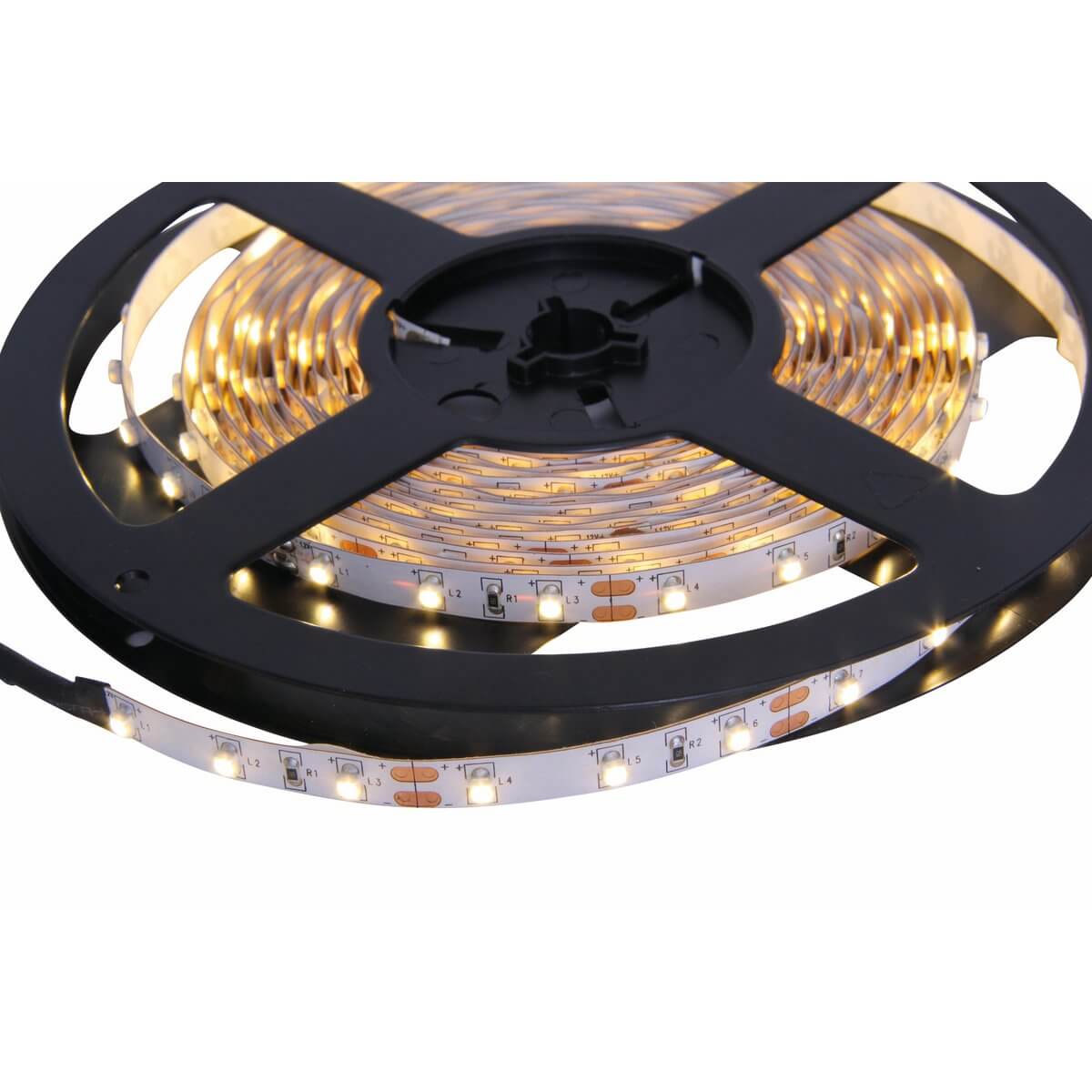 Led "Stripe" ca. 5 m lang, met 2 x 10 cm flexibele en plug -in voeding; 300 LED's, warm wit.